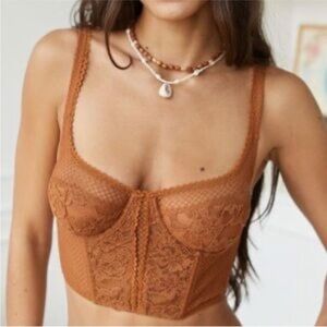 Urban Outfitters Out From Under Sabrina Gold Lace Corset Bra Top S Festival